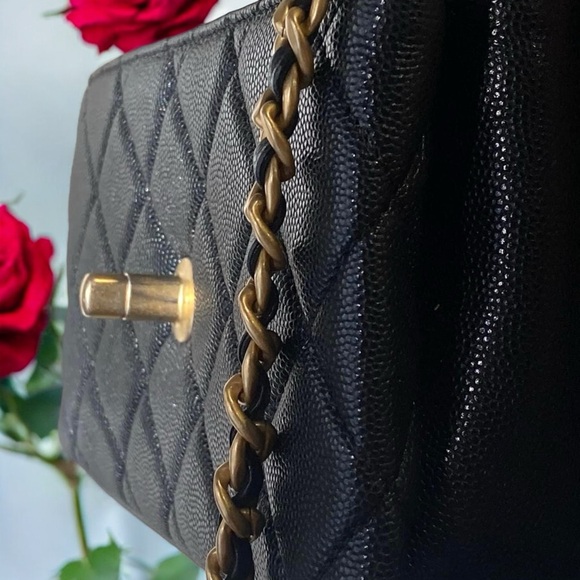 CHANEL 23S Classic Top  Handle Flap Black Caviar Leather Gold HWR Small Bag! - Picture 8 of 16